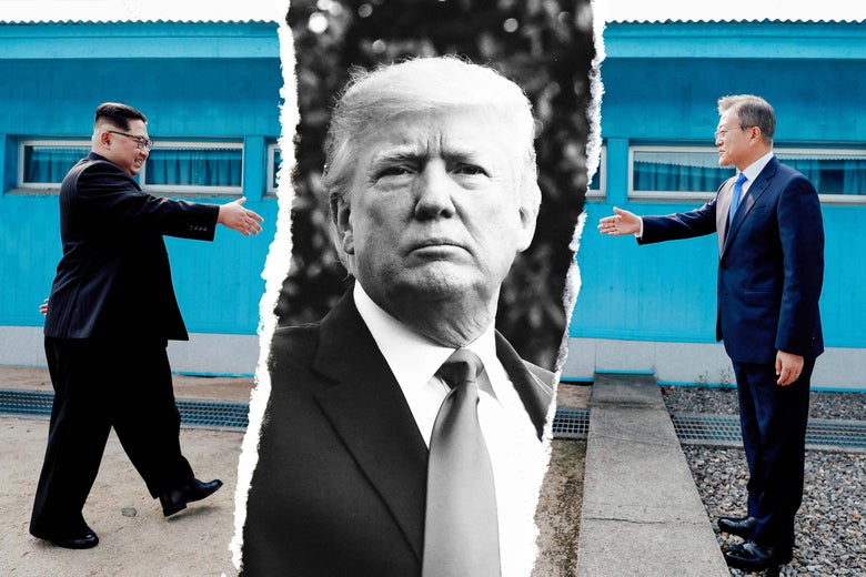 Kim Jong-un, Donald Trump, and Moon Jae-in.